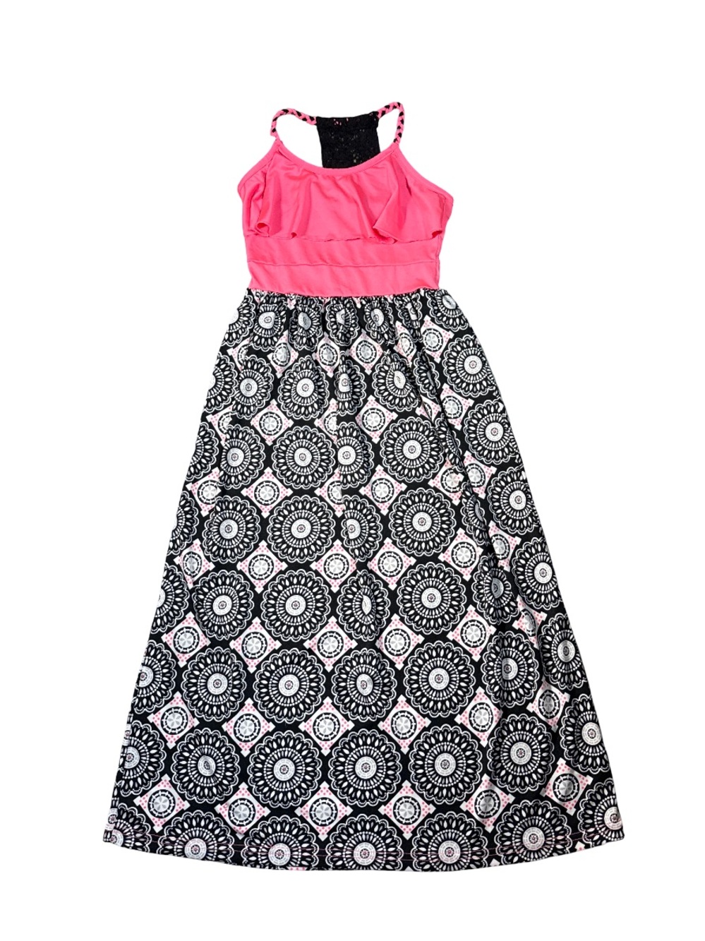 5/$15 Pink & Black Patterned Maxi Dress for Girls size 7/8